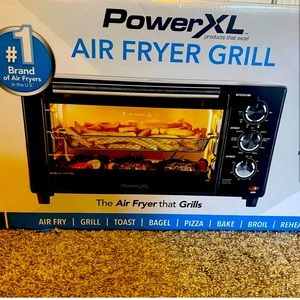 Power XL air fryer black and silver superheated rapid air technology.